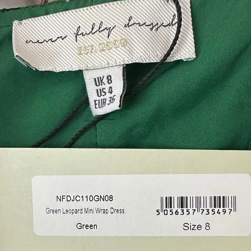 New Never Fully Dressed Mini Dress Sz 4 Small Animal Print Leopard Green Belted - Picture 3 of 4